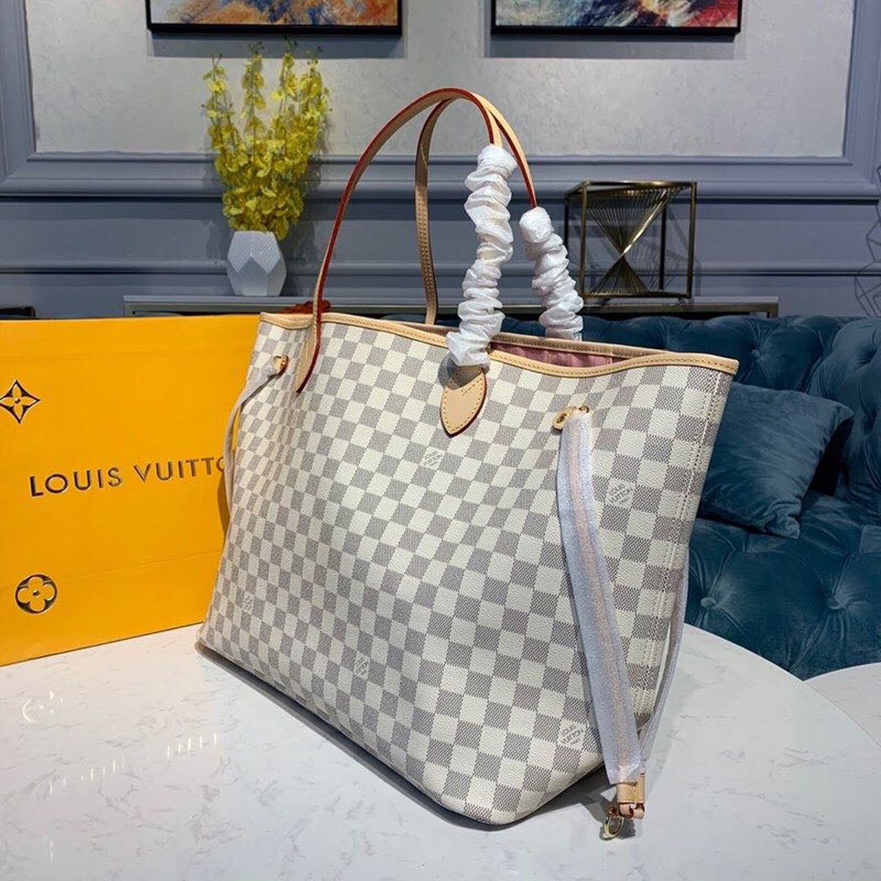 Top Quality Neverfull GM Tote Bag Damier Azur Canvas Rose Ballerine Pink For Women,  Shoulder Bags 15.4in/39cm Top Quality N41604