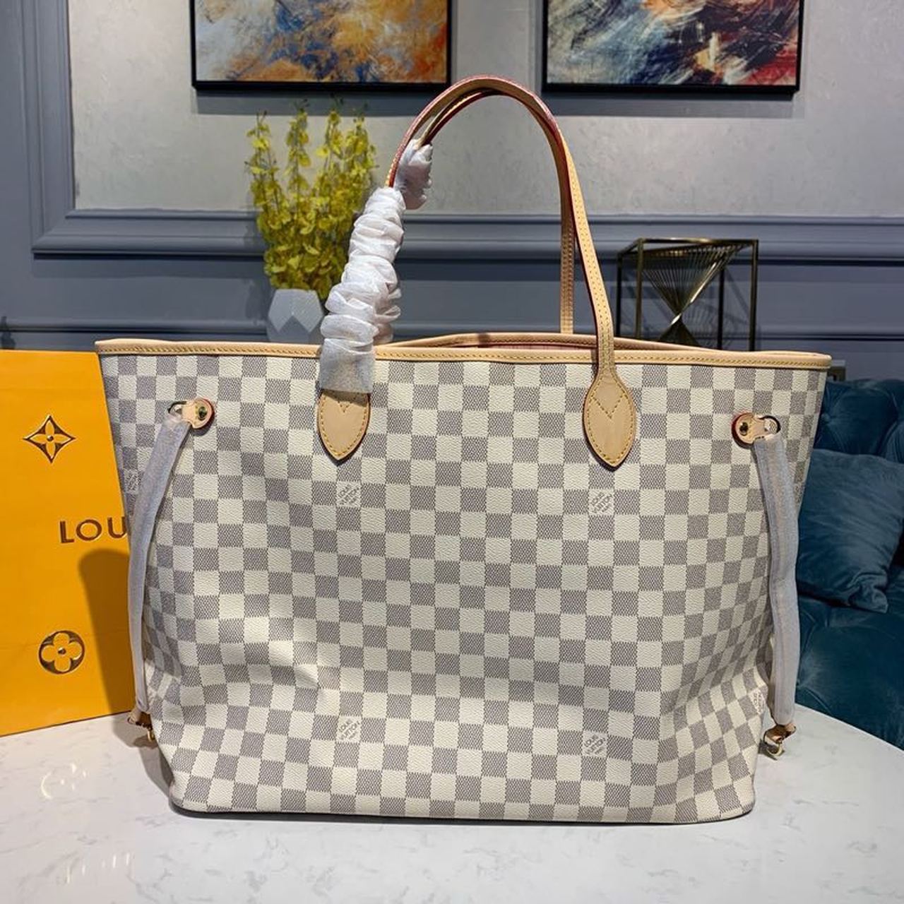 Top Quality Neverfull GM Tote Bag Damier Azur Canvas Rose Ballerine Pink For Women,  Shoulder Bags 15.4in/39cm Top Quality N41604