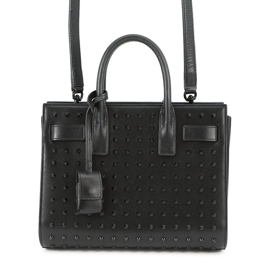 SAINT LAURENT PARIS Studded 2way Handbag Black Leather Size Nano