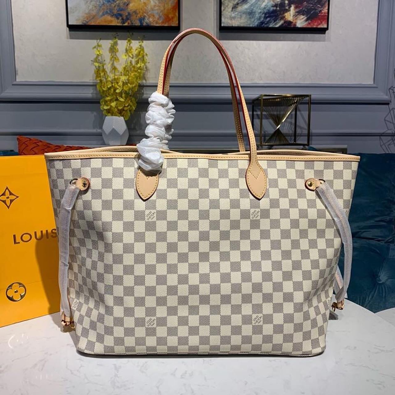 Top Quality Neverfull GM Tote Bag Damier Azur Canvas Beige For Women,  Shoulder Bags 15.4in/39cm Top Quality N41360