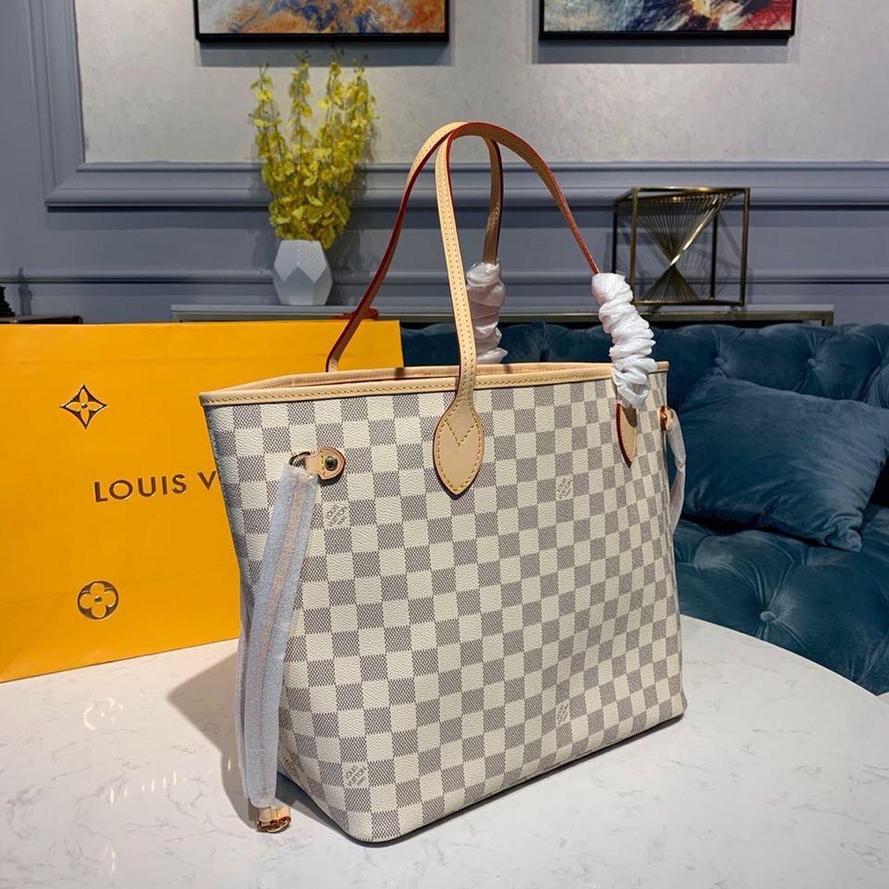 Top Quality Neverfull MM Tote Bag Damier Azur Canvas Rose Ballerine Pink For Women, WoBags, Shoulder Bags 12.2in/31cm Top Quality N41605