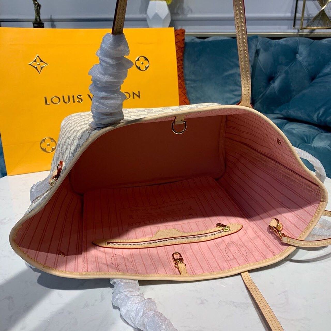 Top Quality Neverfull MM Tote Bag Damier Azur Canvas Rose Ballerine Pink For Women, WoBags, Shoulder Bags 12.2in/31cm Top Quality N41605