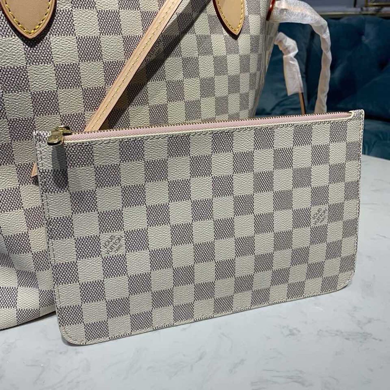 Top Quality Neverfull MM Tote Bag Damier Azur Canvas Rose Ballerine Pink For Women, WoBags, Shoulder Bags 12.2in/31cm Top Quality N41605