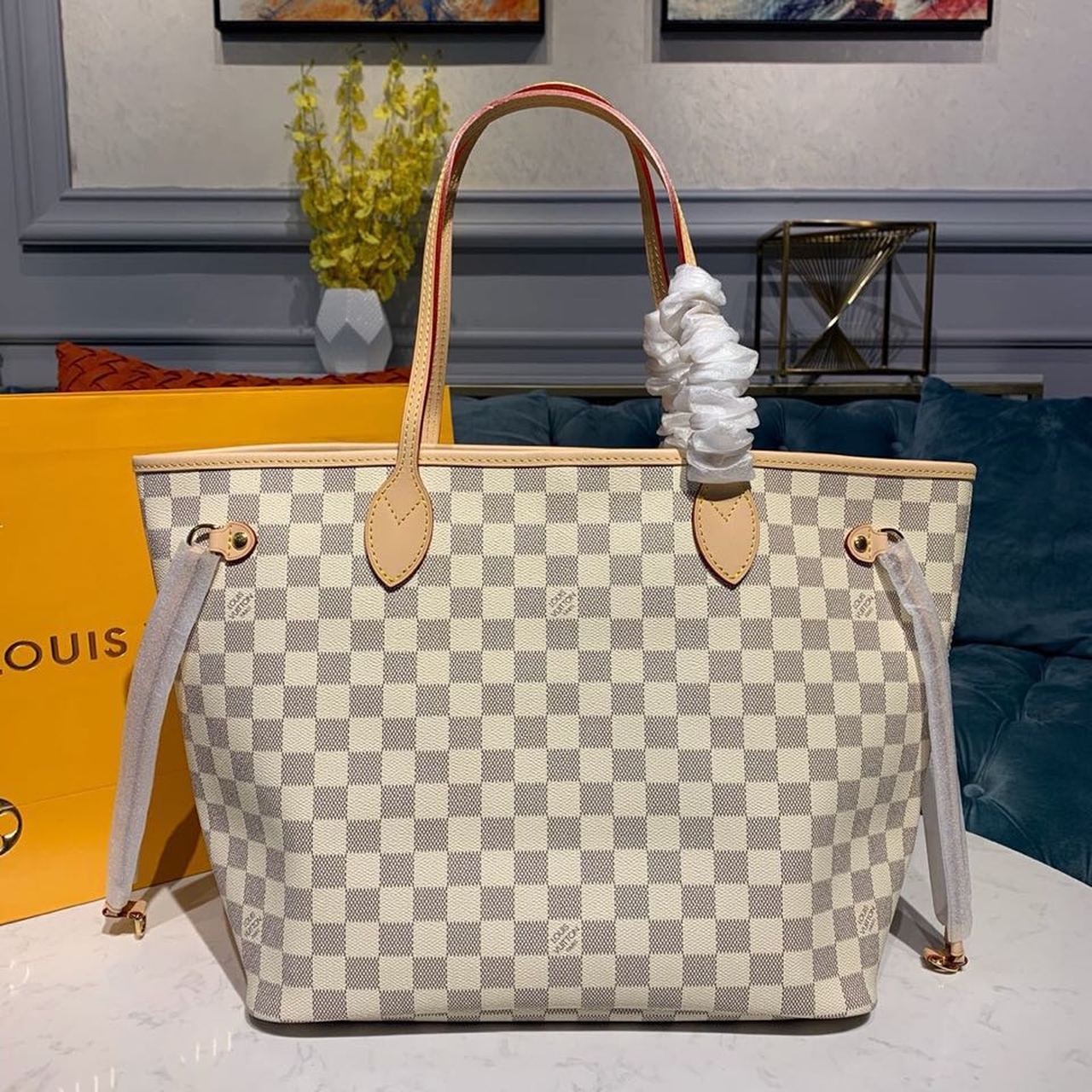 Top Quality Neverfull MM Tote Bag Damier Azur Canvas For Women, Womens Handbags, Shoulder Bags 12.2in/31cm Top Quality N41361