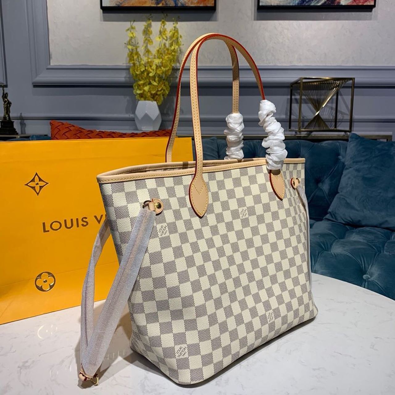 Top Quality Neverfull MM Tote Bag Damier Azur Canvas For Women, Womens Handbags, Shoulder Bags 12.2in/31cm Top Quality N41361
