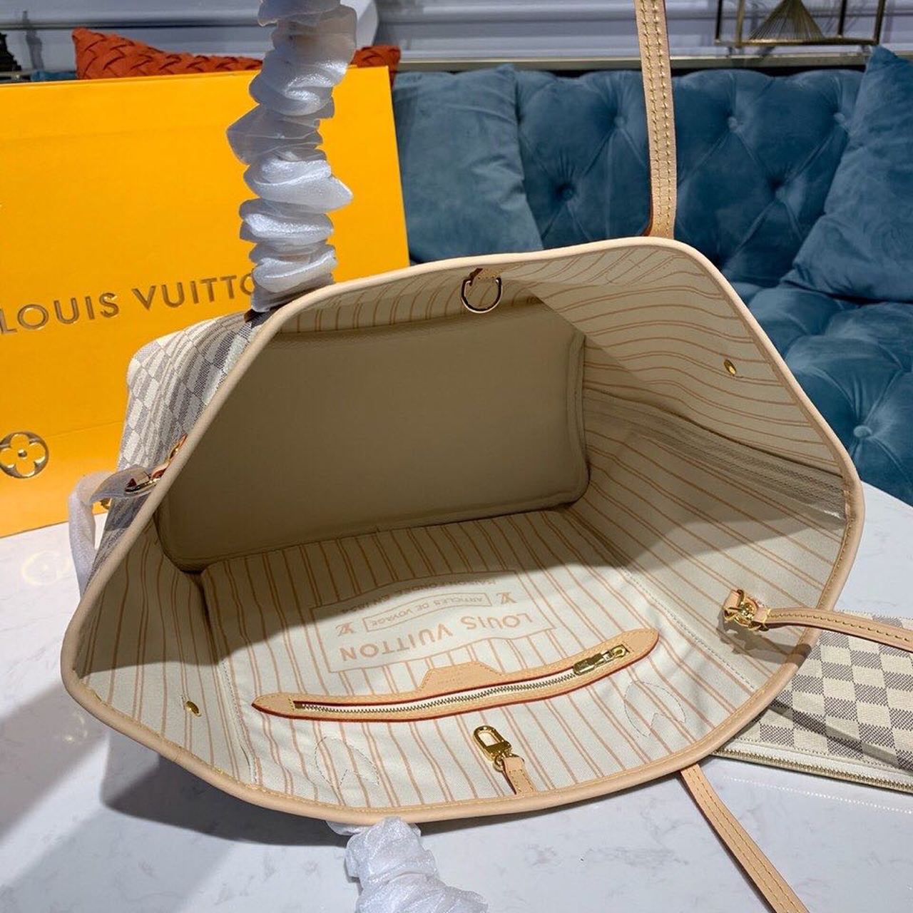 Top Quality Neverfull MM Tote Bag Damier Azur Canvas For Women, Womens Handbags, Shoulder Bags 12.2in/31cm Top Quality N41361