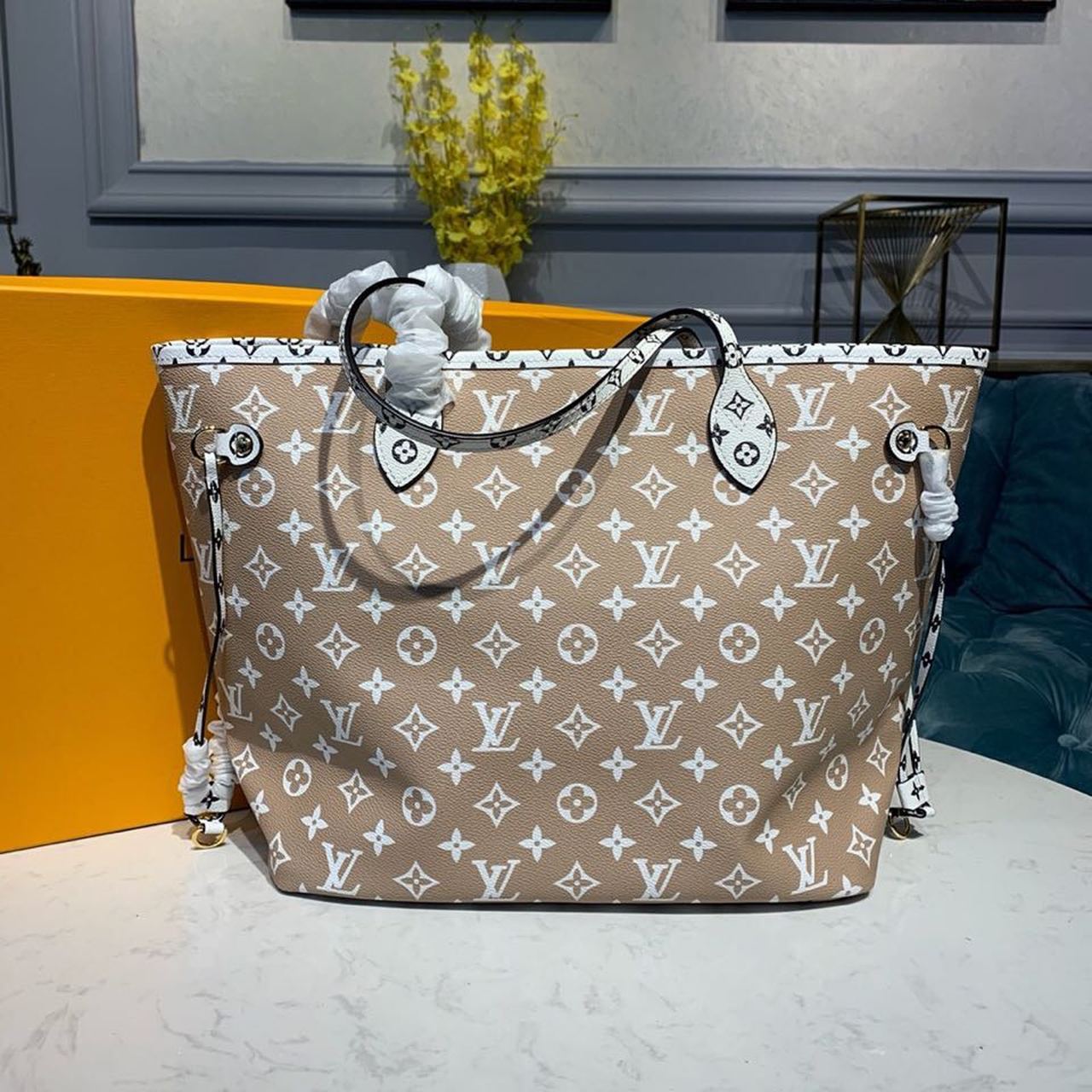 Top Quality Neverfull MM Tote Bag Monogram Canvas Khaki/Beige For Women,  Shoulder Bags 12.2in/31cm Top Quality M44568