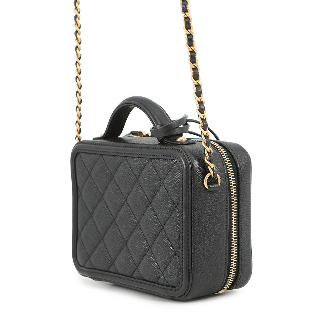 CHANEL CCFiligree Small Vanity Bag BlackA93342 Caviar Leather
