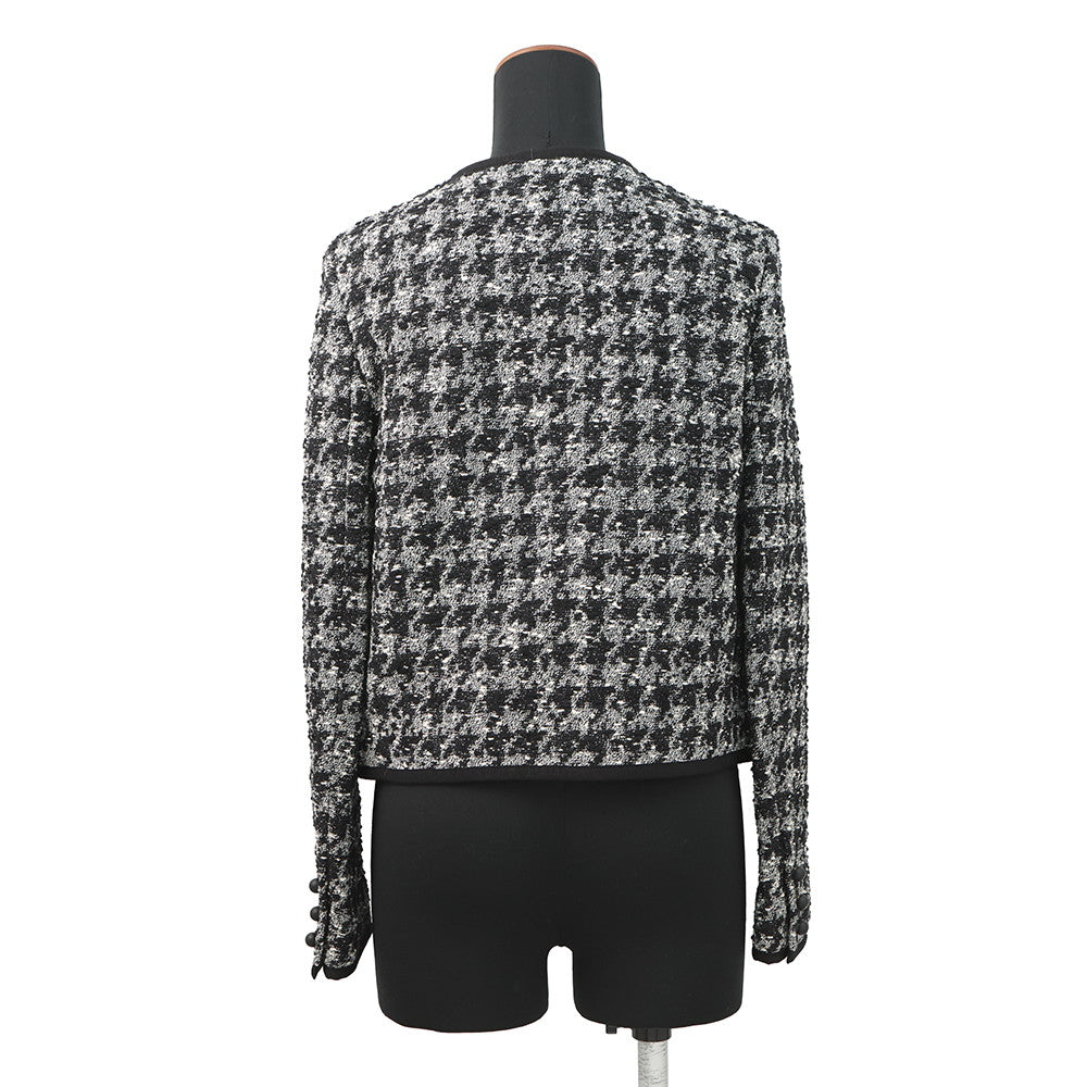 Dior Cropped Houndstooth Collarless Jacket Size 36 Black/White421V58A7796 Cotton54% Acryl27% Nylon19%