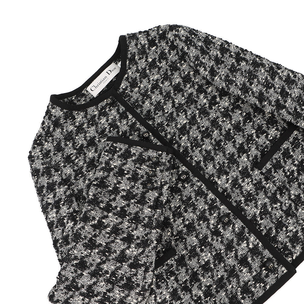 Dior Cropped Houndstooth Collarless Jacket Size 36 Black/White421V58A7796 Cotton54% Acryl27% Nylon19%
