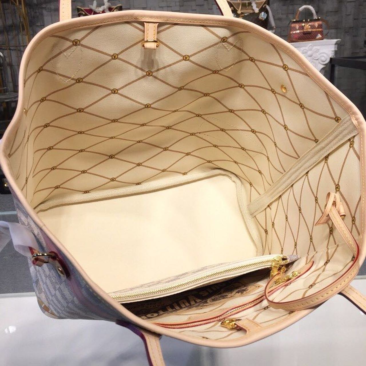 Top Quality Neverfull MM Tote Bag Trompe L’oeil Print Damier Azur Canvas For Women,  Shoulder Bags 12.6in/32cm Top Quality N41065