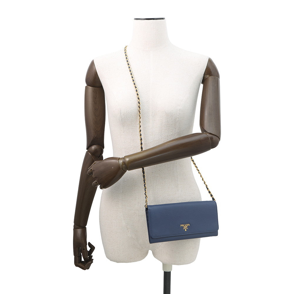 PRADA Chain wallet Blue1M1290 Saffiano LeatherLeather