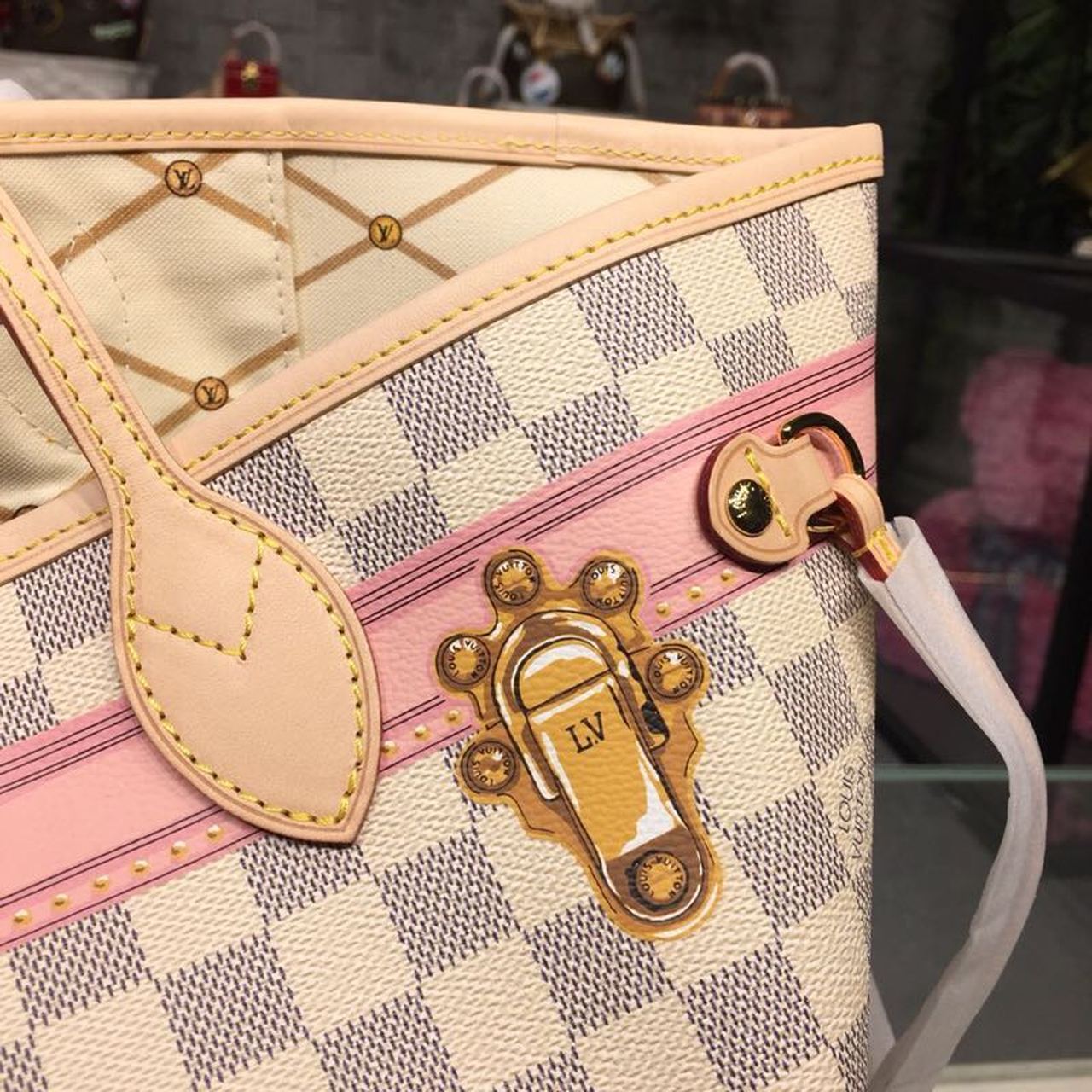 Top Quality Neverfull MM Tote Bag Trompe L’oeil Print Damier Azur Canvas For Women,  Shoulder Bags 12.6in/32cm Top Quality N41065