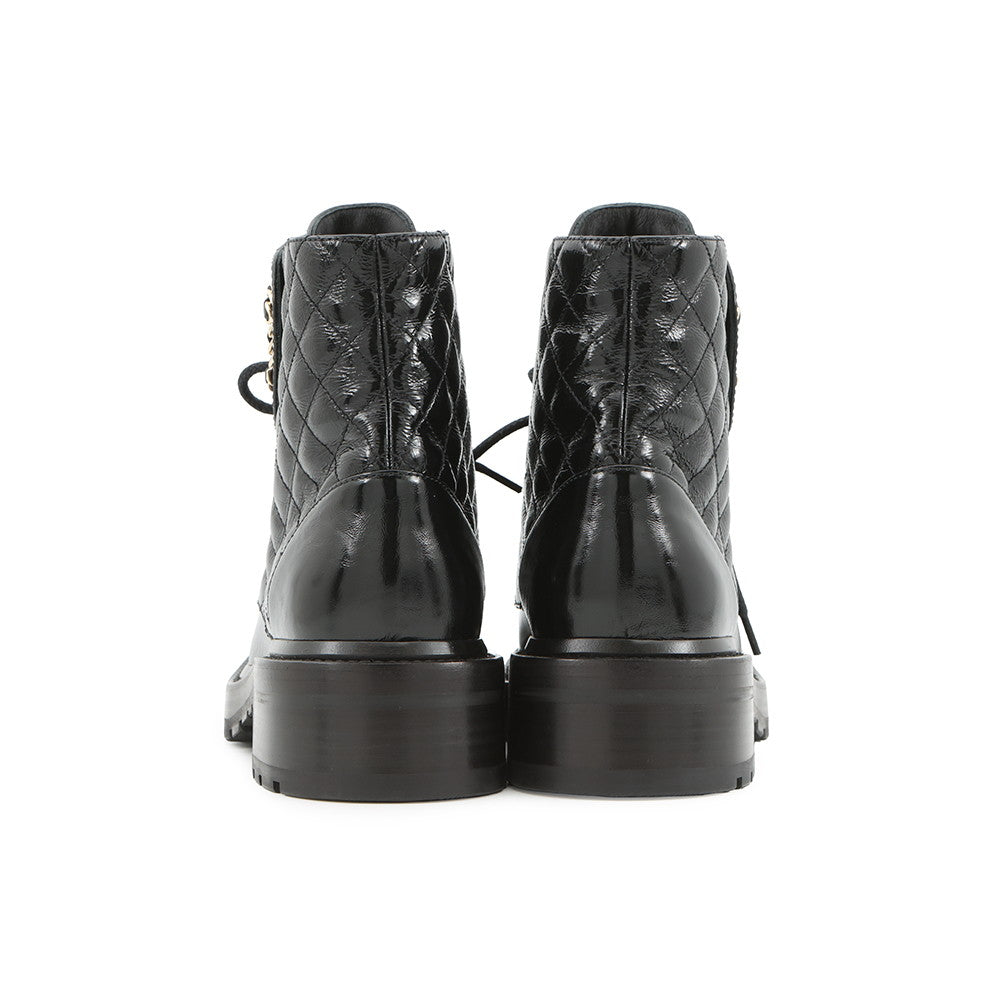 CHANEL Matelasse Disneuf lace-up short boots BlackG36424 Leather Size 38