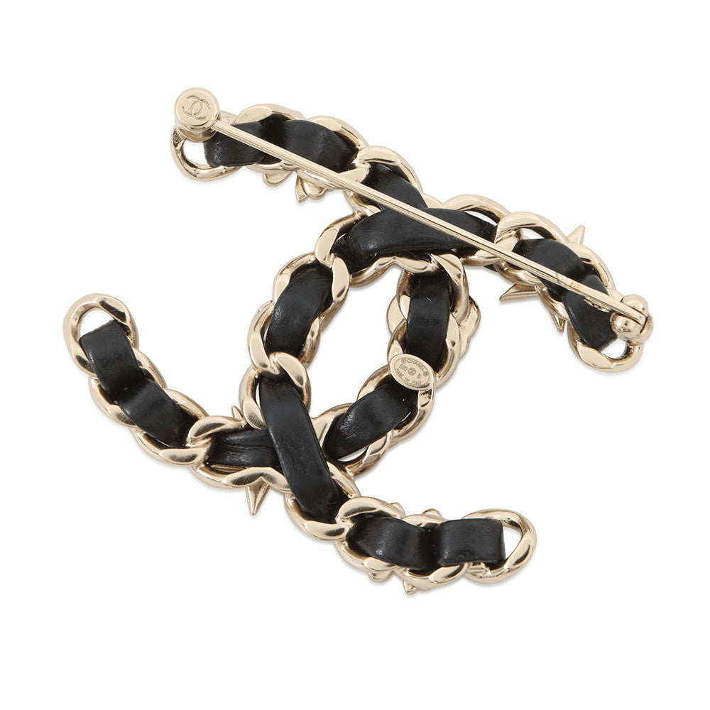 CHANEL CC Logo Brooch BlackAB4726 Leather