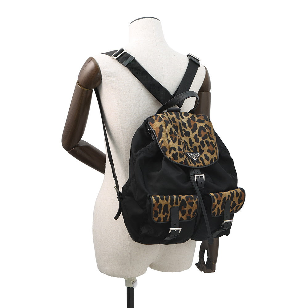 PRADA Leopard Backpack Re-Nylon Black/Brown1BZ811 Nylon