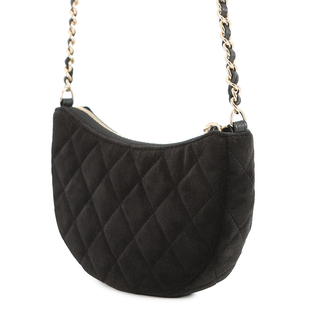 CHANEL Half Moon ChainShoulder Bag Black Velour