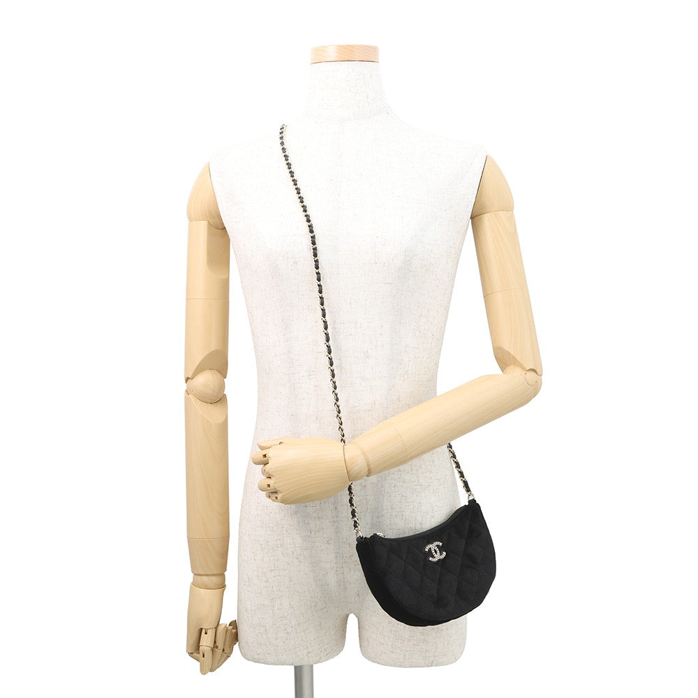 CHANEL Half Moon ChainShoulder Bag Black Velour