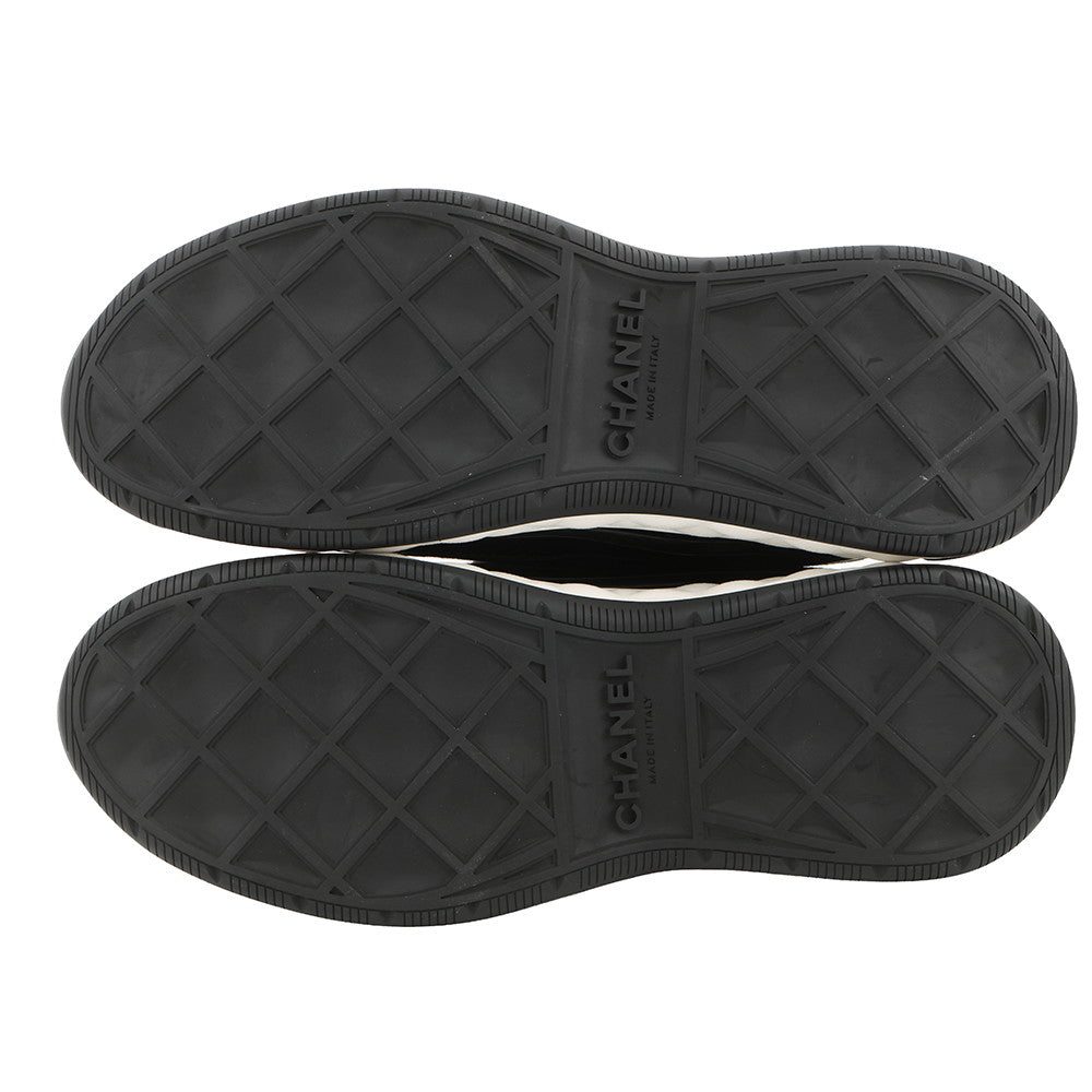 CHANEL CC Logo Low Cut Sneakers BlackG35617 Fabric Calf Leather Size 38