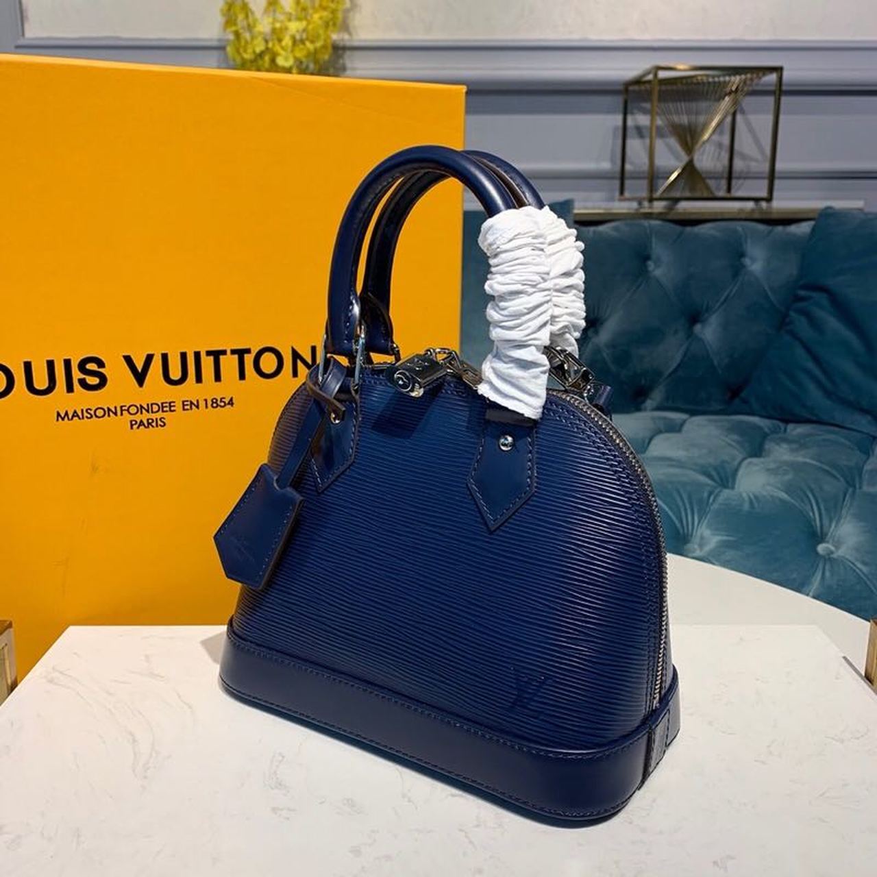 Top Quality Alma BB Epi InTop Qualitygo Blue For Women, Womens Handbags, Shoulder And Crossbody Bags 9.2in/23.5cm Top Quality M40855