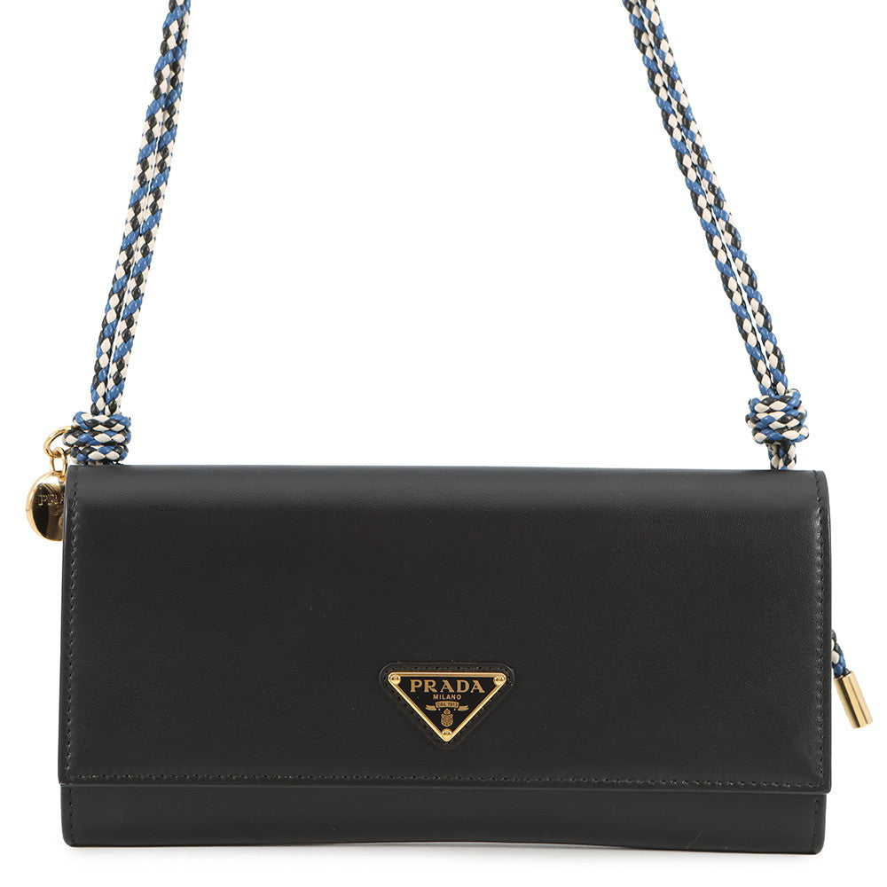PRADA Wallet with Shoulder Strap Black1MT027 Leather