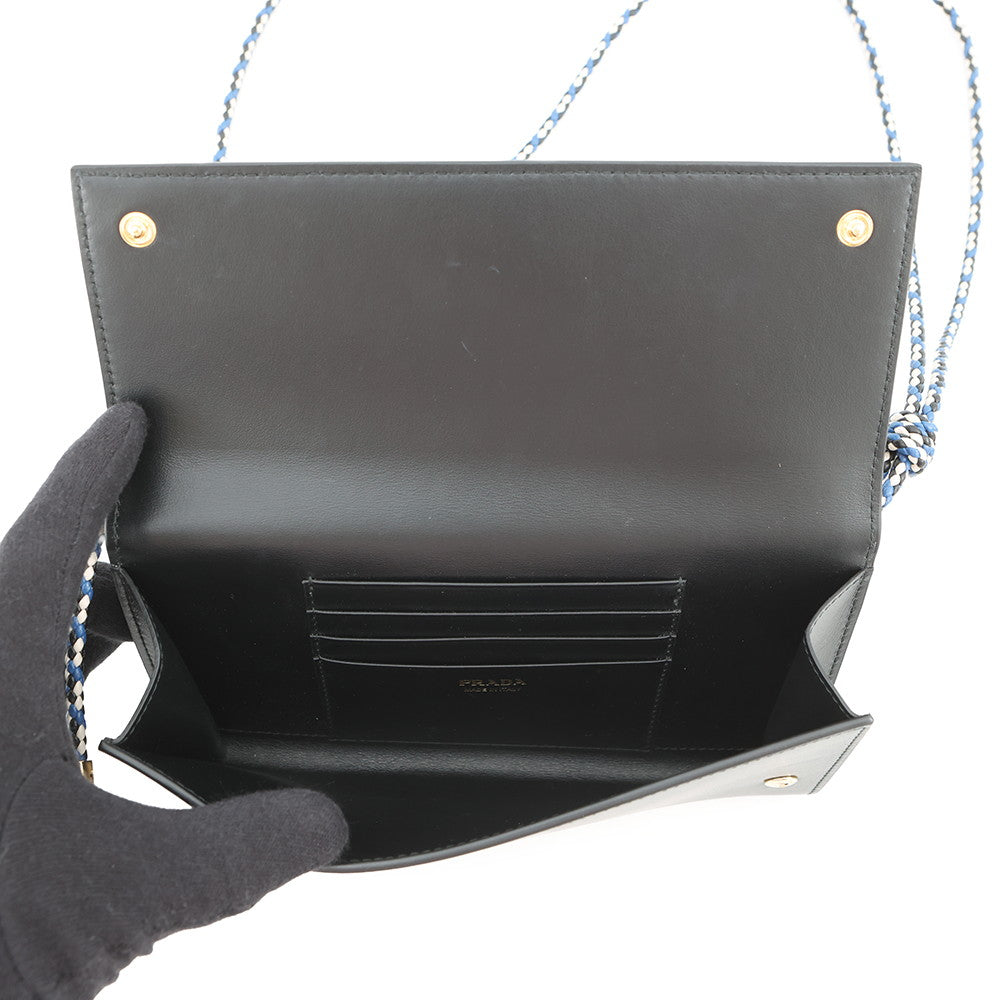 PRADA Wallet with Shoulder Strap Black1MT027 Leather