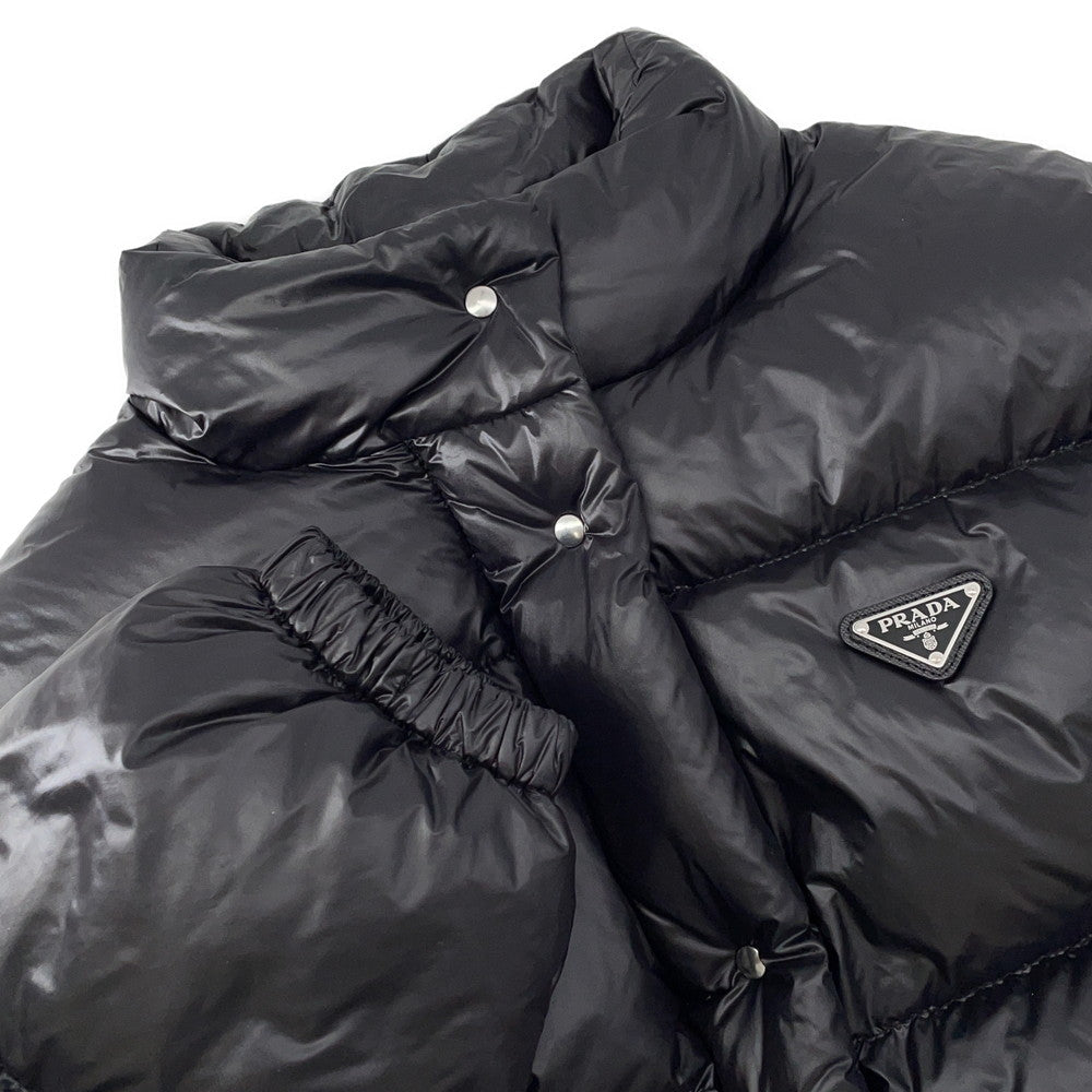 PRADA Cropped Vest/Down Jacket Triangle Logo 24 Size 40 Black291805 Nylon100%
