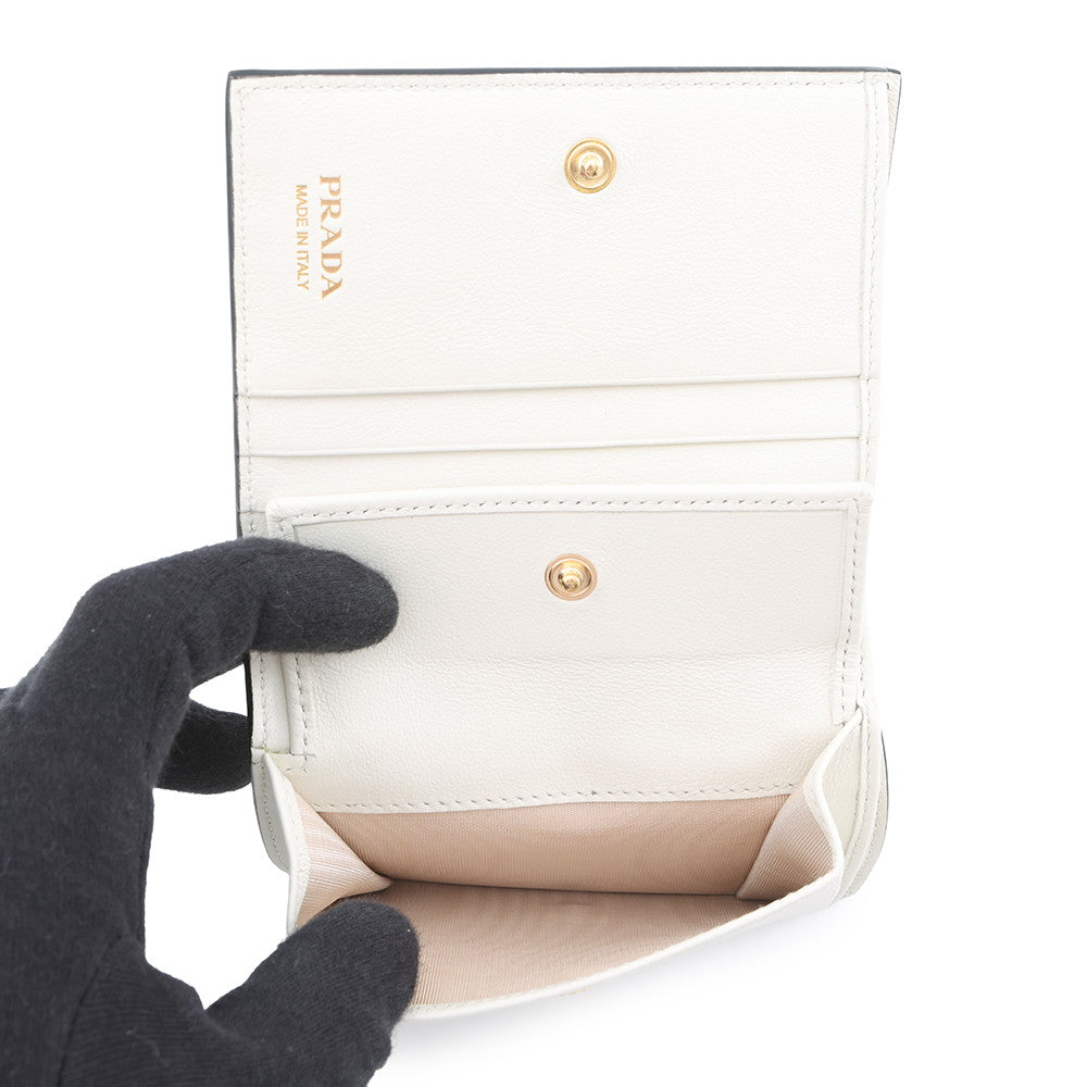 PRADA Bifold Compact Wallet White1MV204 Leather