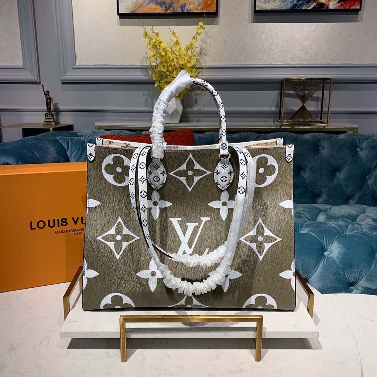 Top Quality OnTheGo GM Tote Bag Monogram Giant Canvas Khaki/Cream/Beige For Women,  Shoulder Bags 16.3in/41.5cm Top Quality M44571