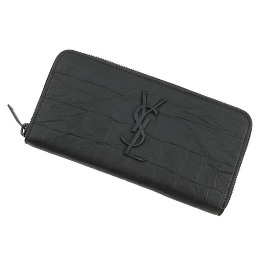 SAINT LAURENT PARIS Cassandra Zip Around Long Wealth Cloth Black617415 Croco embossed