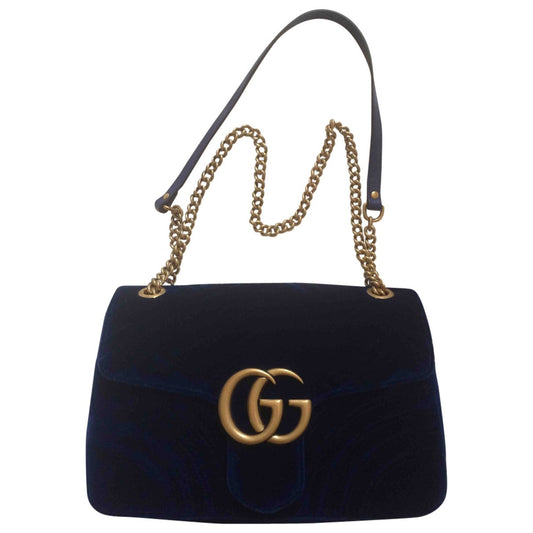 Gucci marmont blue velvet handbag