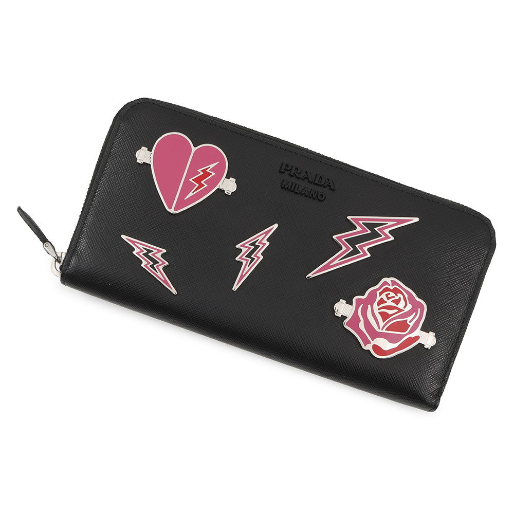 PRADA Zip Around Heart Rose Black/Pink1ML506 Leather