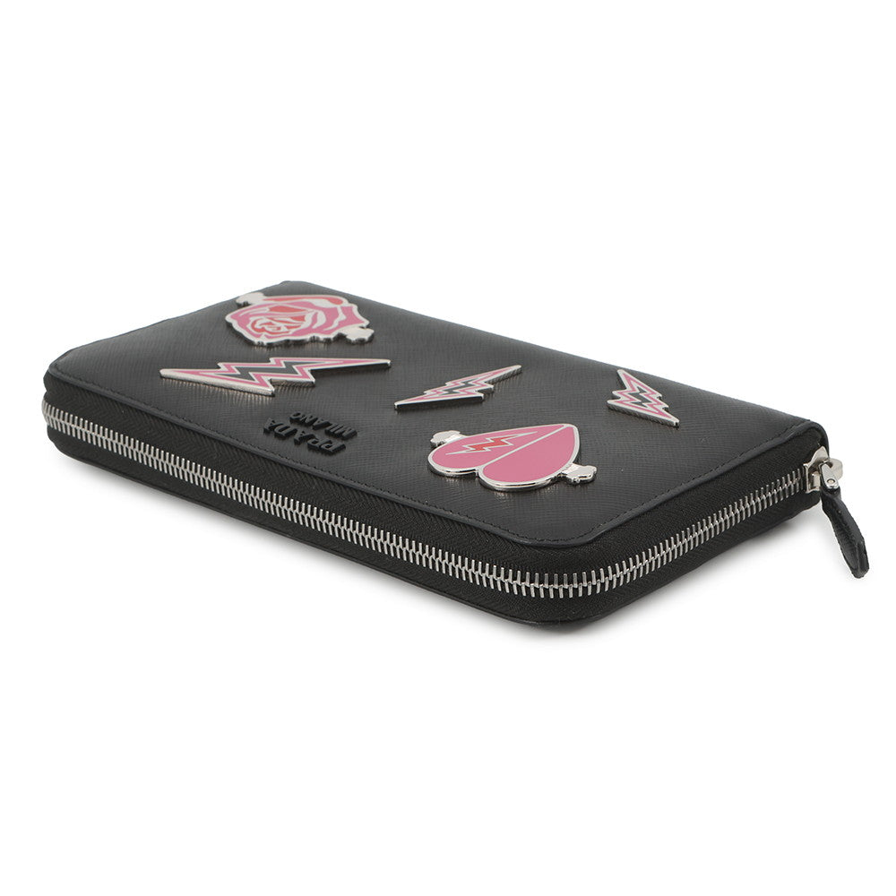 PRADA Zip Around Heart Rose Black/Pink1ML506 Leather