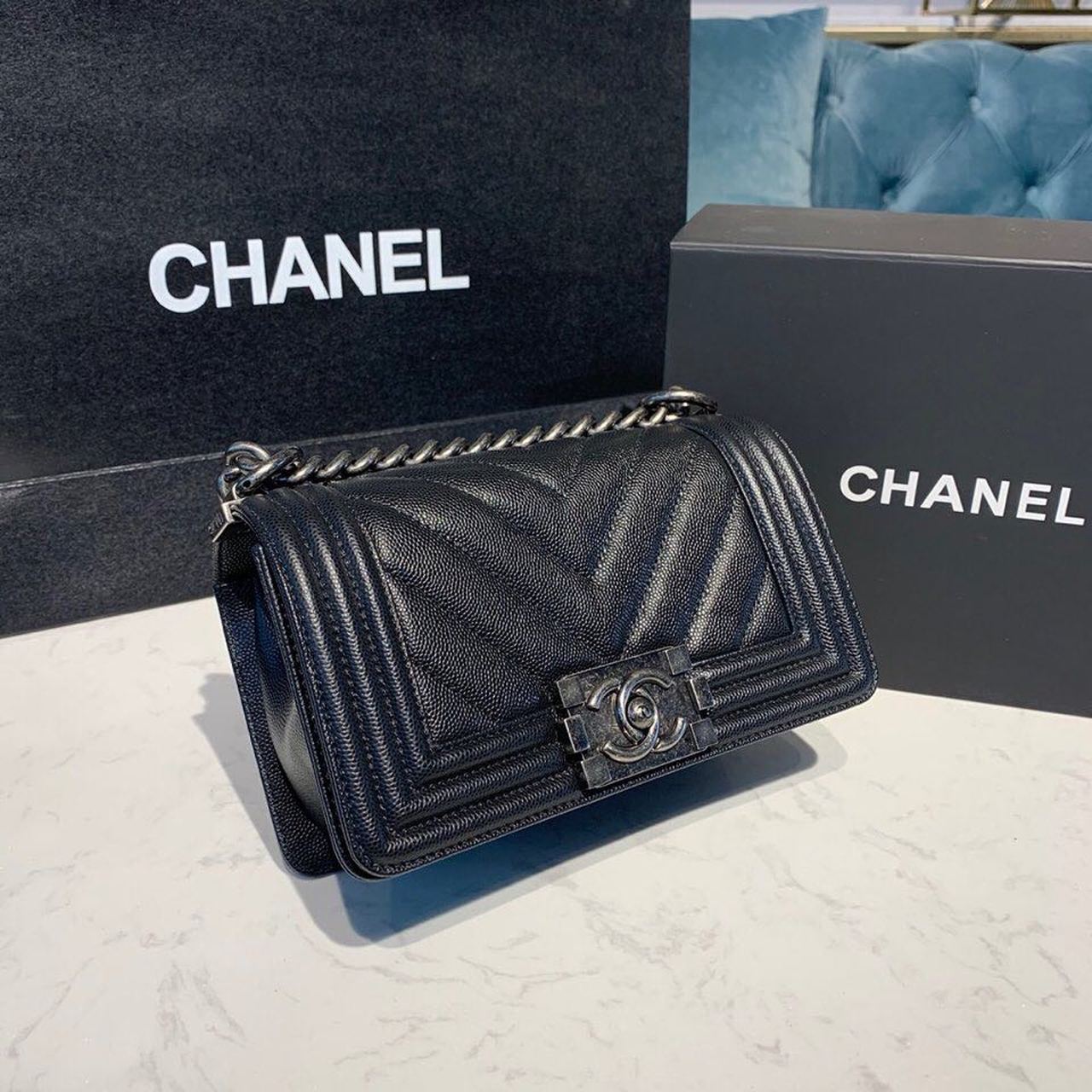 CHLMedium Boy HandBag Silver Hardware Black For Women 7.8in/20cm