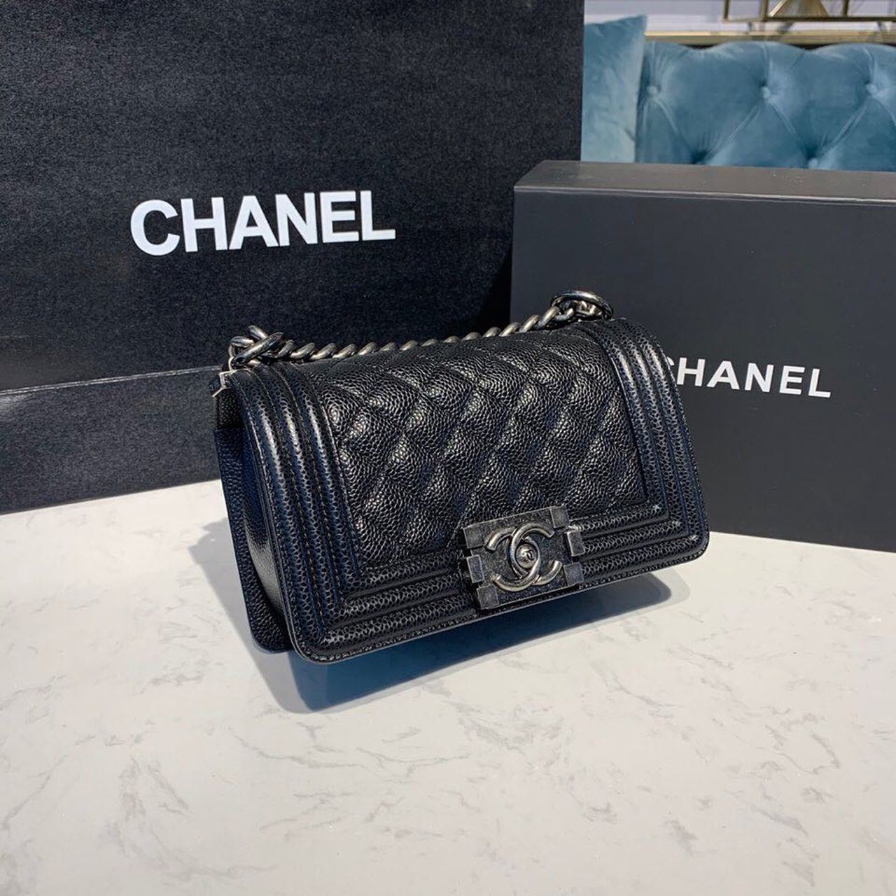 CHLSmall Boy Handbag Silver Hardware Black For Women, Women’s Bags, Shoulder And Crossbody Bags 7.8in/20cm A67085