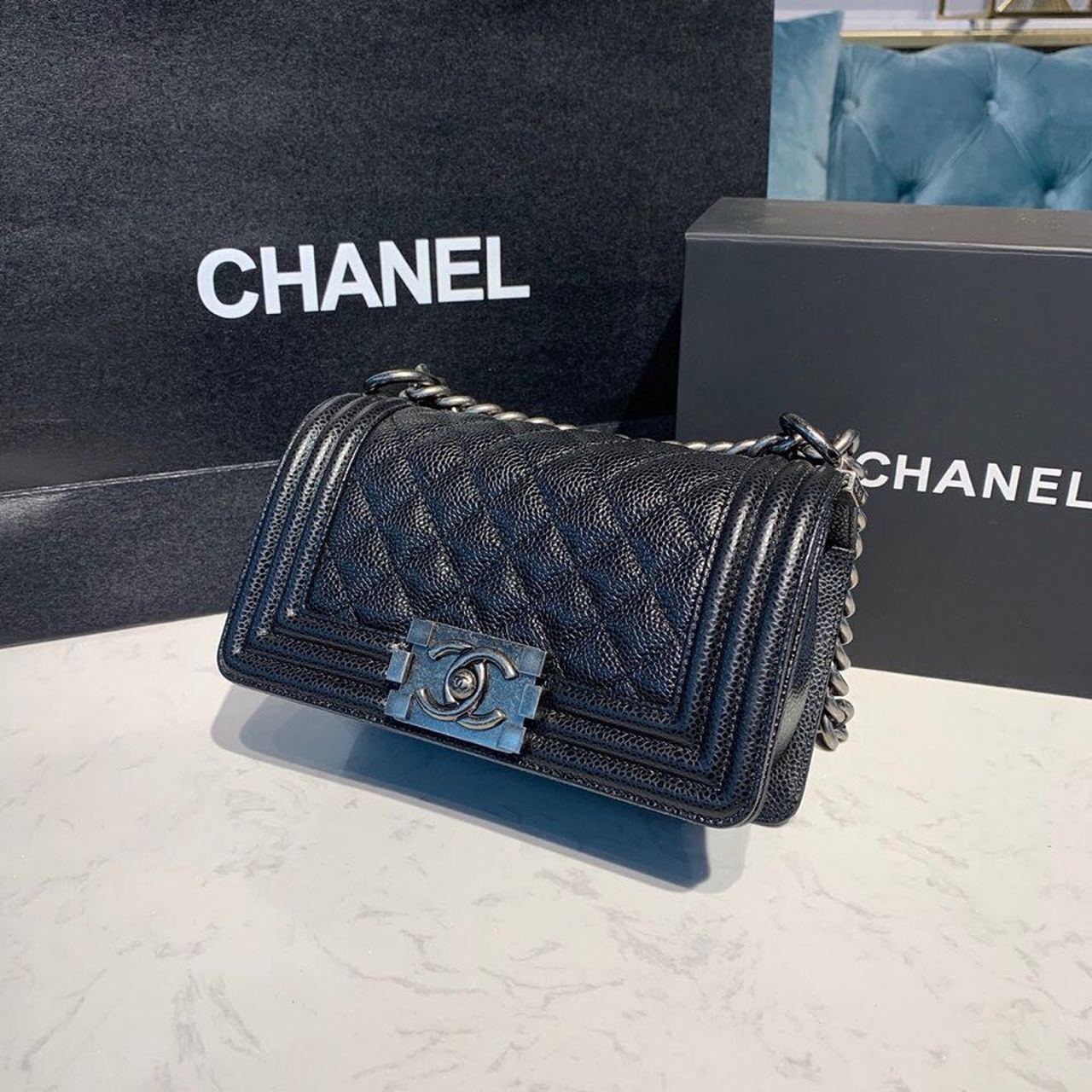 CHLSmall Boy Handbag Silver Hardware Black For Women, Women’s Bags, Shoulder And Crossbody Bags 7.8in/20cm A67085