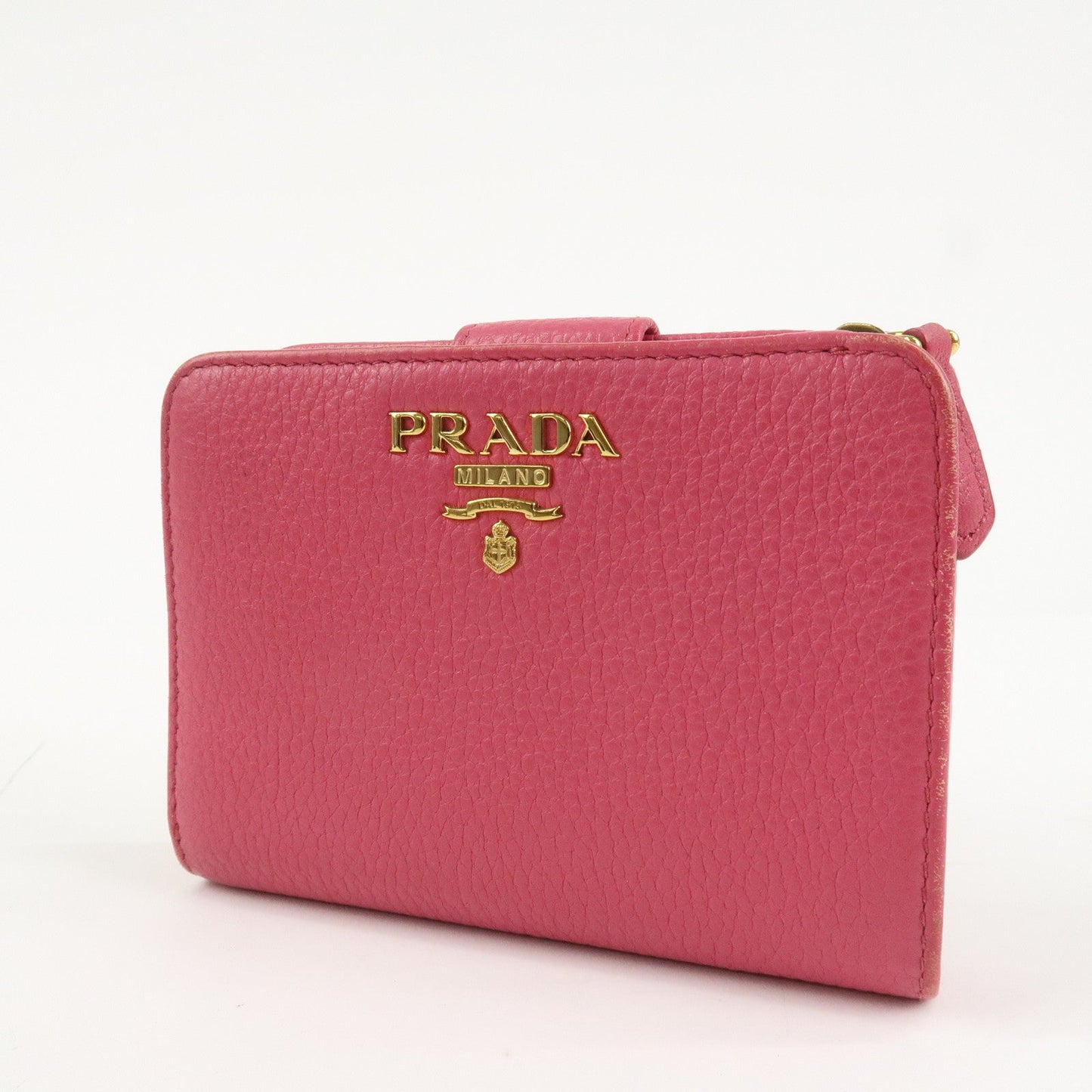PRADA Logo Leather Bi-Fold Wallet Small Wallet Pink 1ML018  d