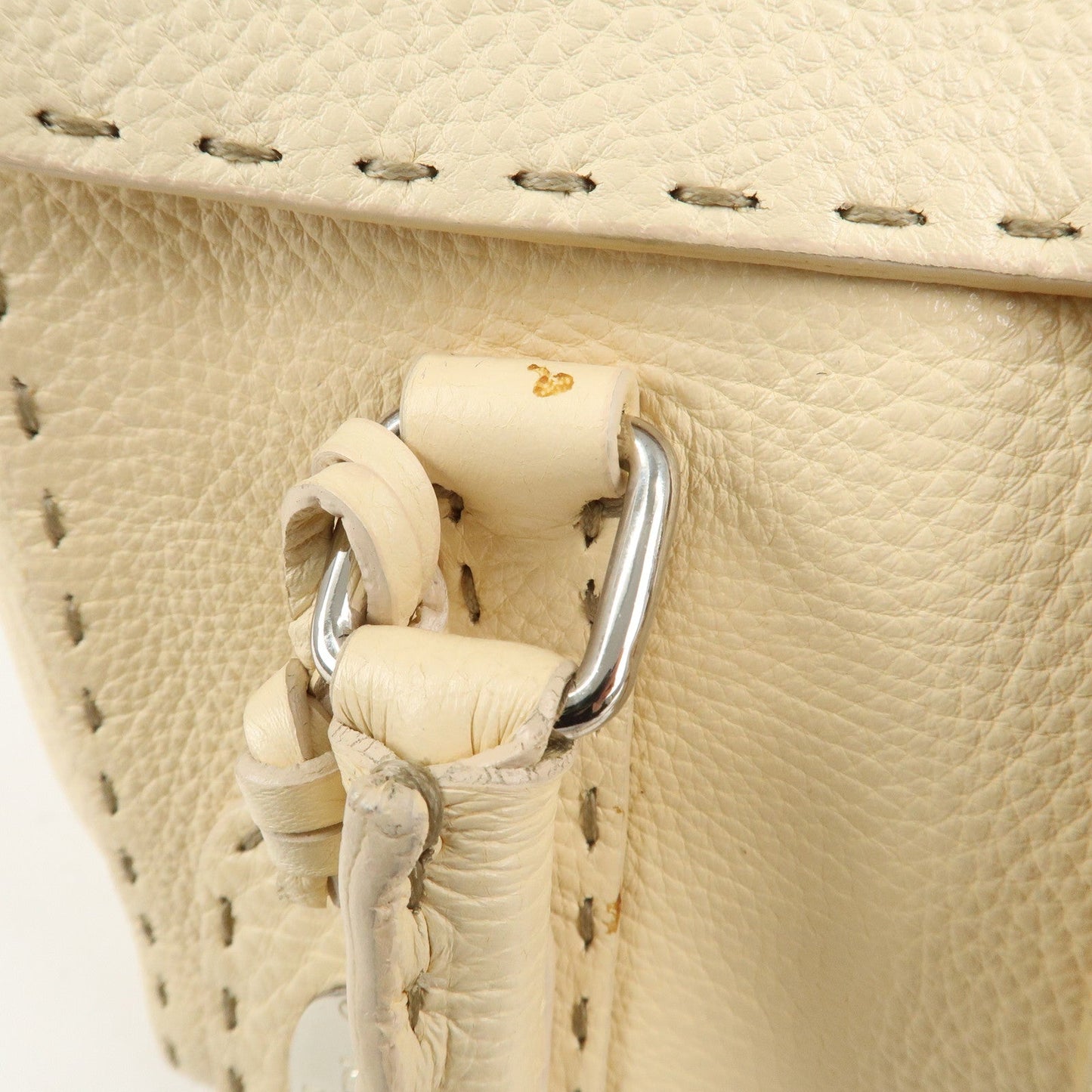 FENDI Selleria Leather Mini Linda Hand Bag Cream 8BR486  d