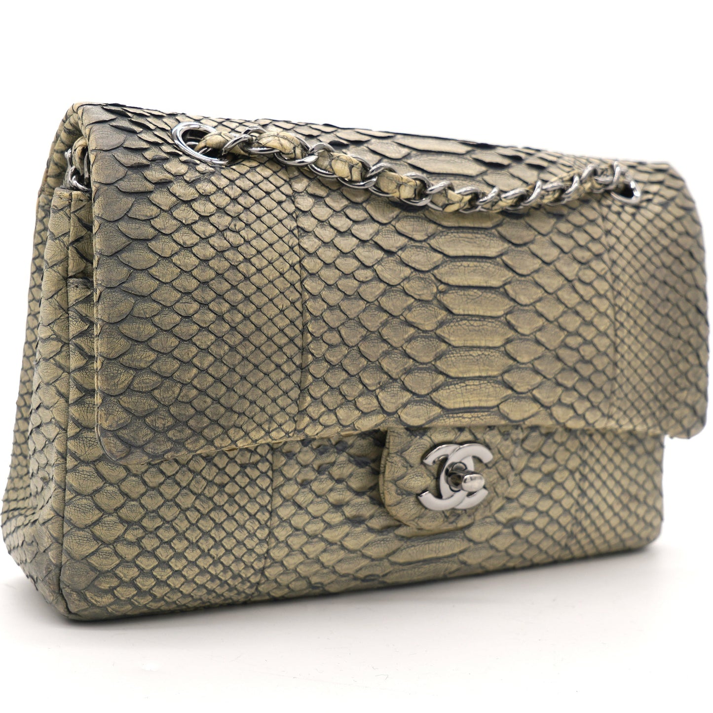 Chanel Classic Flap Medium Bag Grey Snakeskin