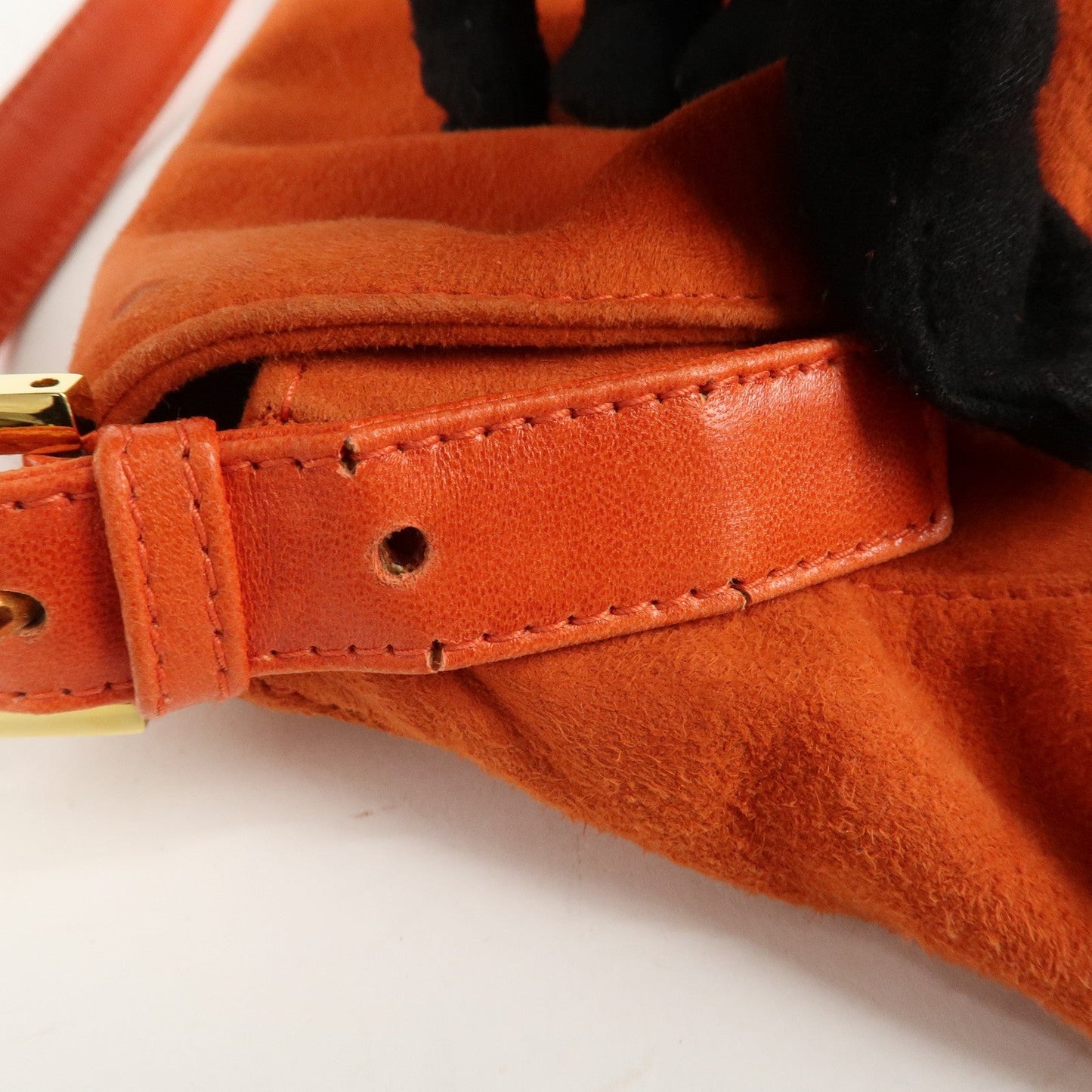 FENDI Mamma Baguette Suede Leather Shoulder Bag Orange 26325  d