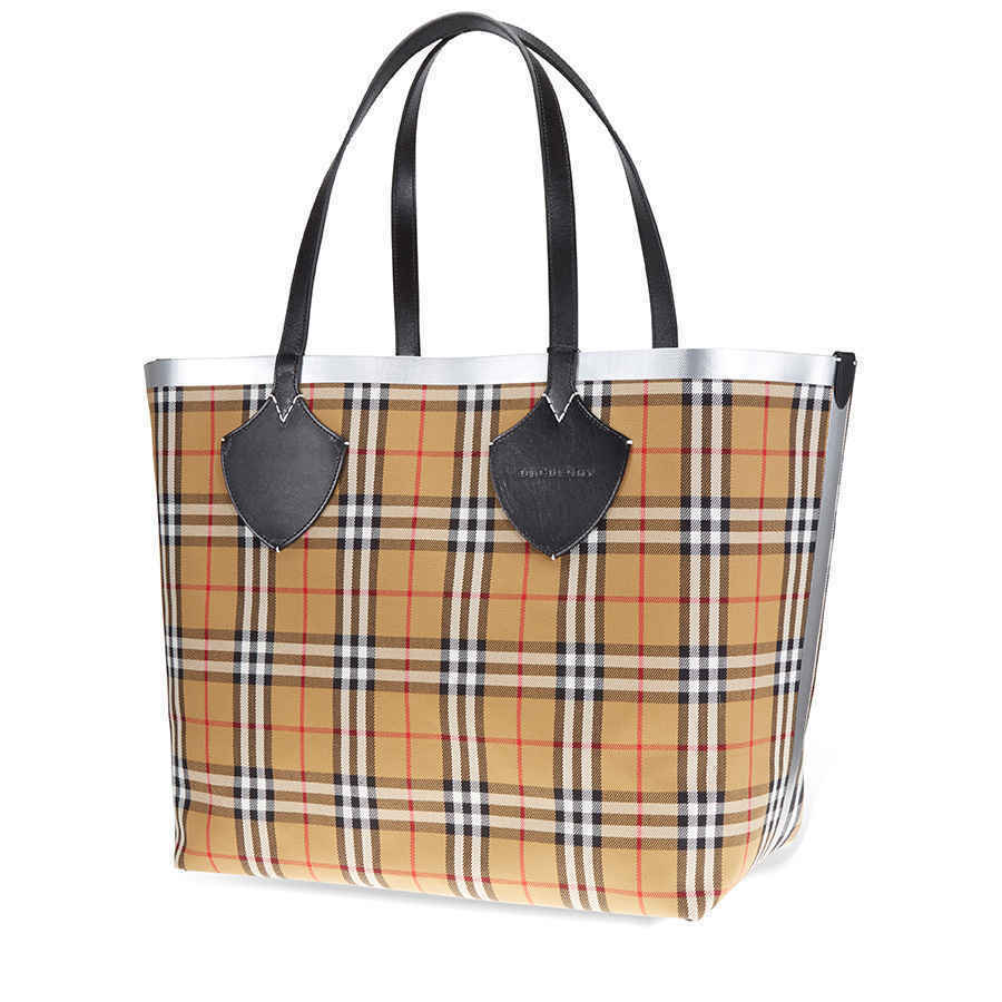 Burberry Giant Reversible Tote in   Check- Black/Silver 80064741