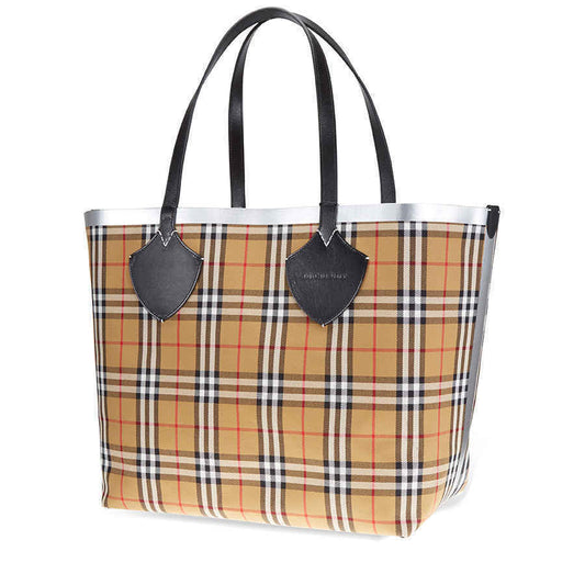 Burberry Giant Reversible Tote in   Check- Black/Silver 80064741