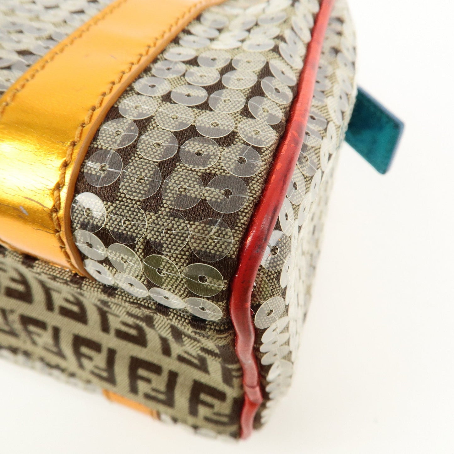 FENDI Zucchino Flip Sequin Canvas Patent Leather Boston Bag 8BL071  d