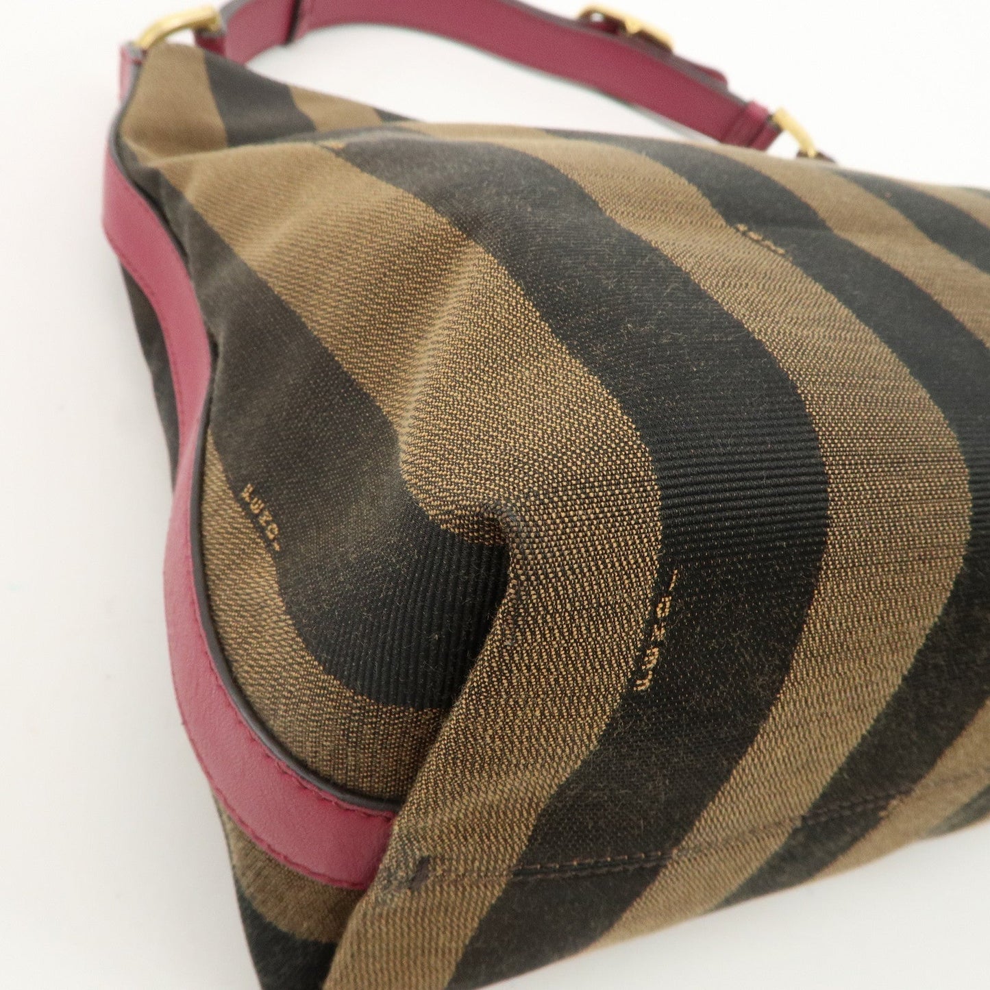FENDI Pequin Canvas Leather Shoulder Bag Black Brown Pink 8BR669  d