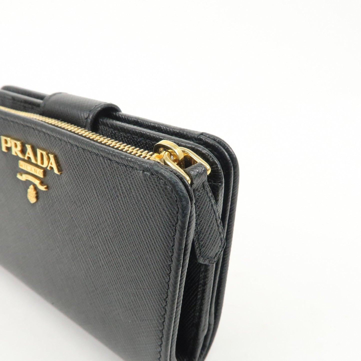 PRADA Saffiano Leather Bi-Fold Wallet Purse Black 1ML225  d