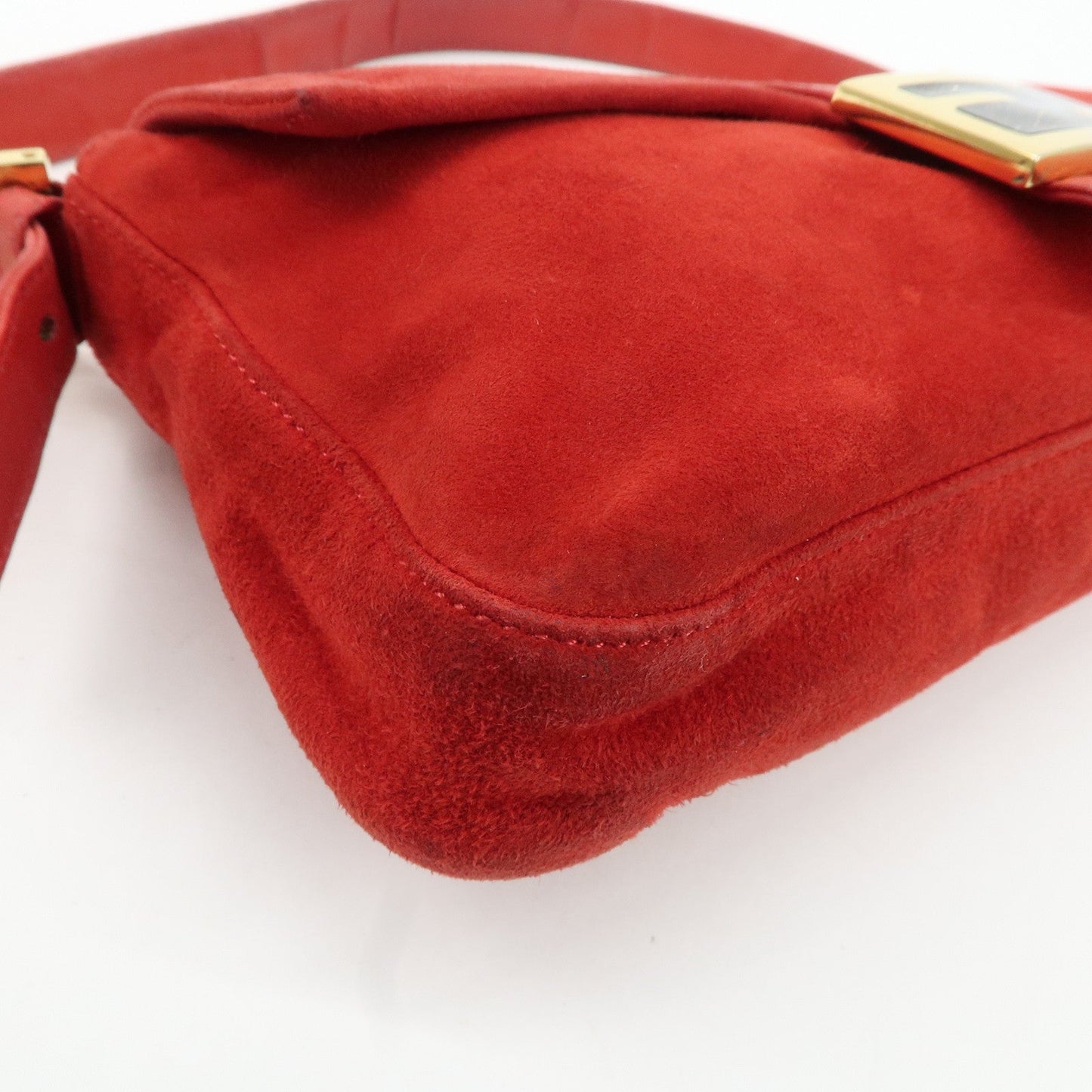 FENDI Mamma Baguette Suede Leather Shoulder Bag Red 26424  d