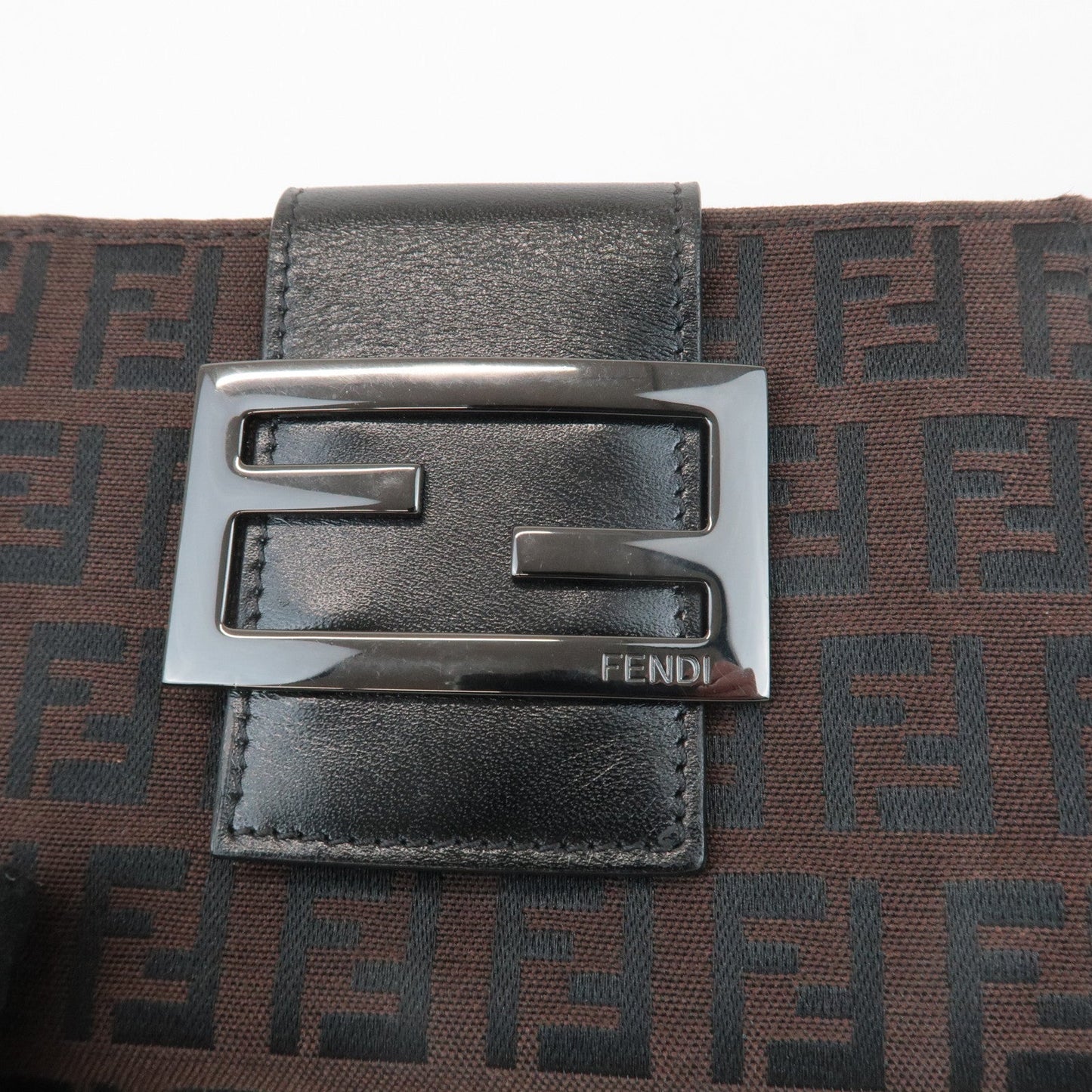 FENDI Zucca Canvas Leather Double Hook Wallet Brown Black 8M0035  d