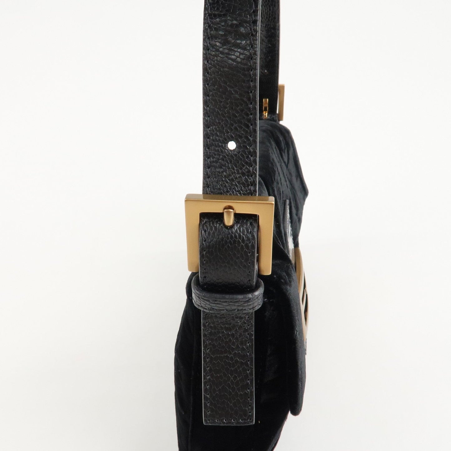 FENDI Mamma Baguette Polyester Leather Shoulder Bag Black 8BR000  d