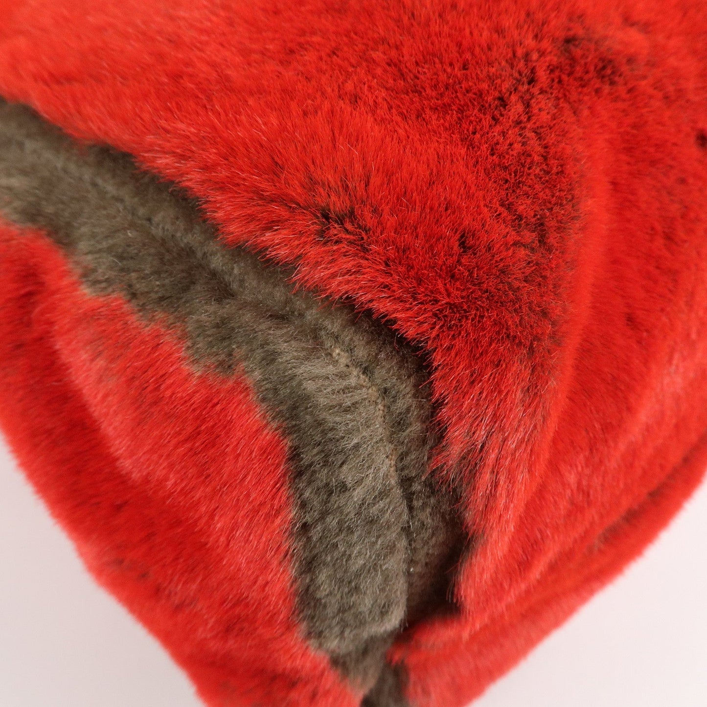 FENDI Leather Fake Fur Shoulder Bag Tote Bag Red  d