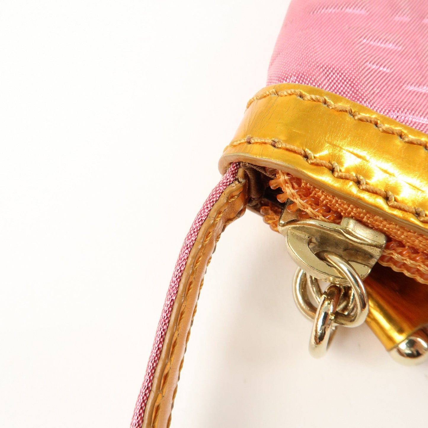 FENDI Zucchino PVC Patent Leather Shoulder Bag Hand Bag Pink Gold  d